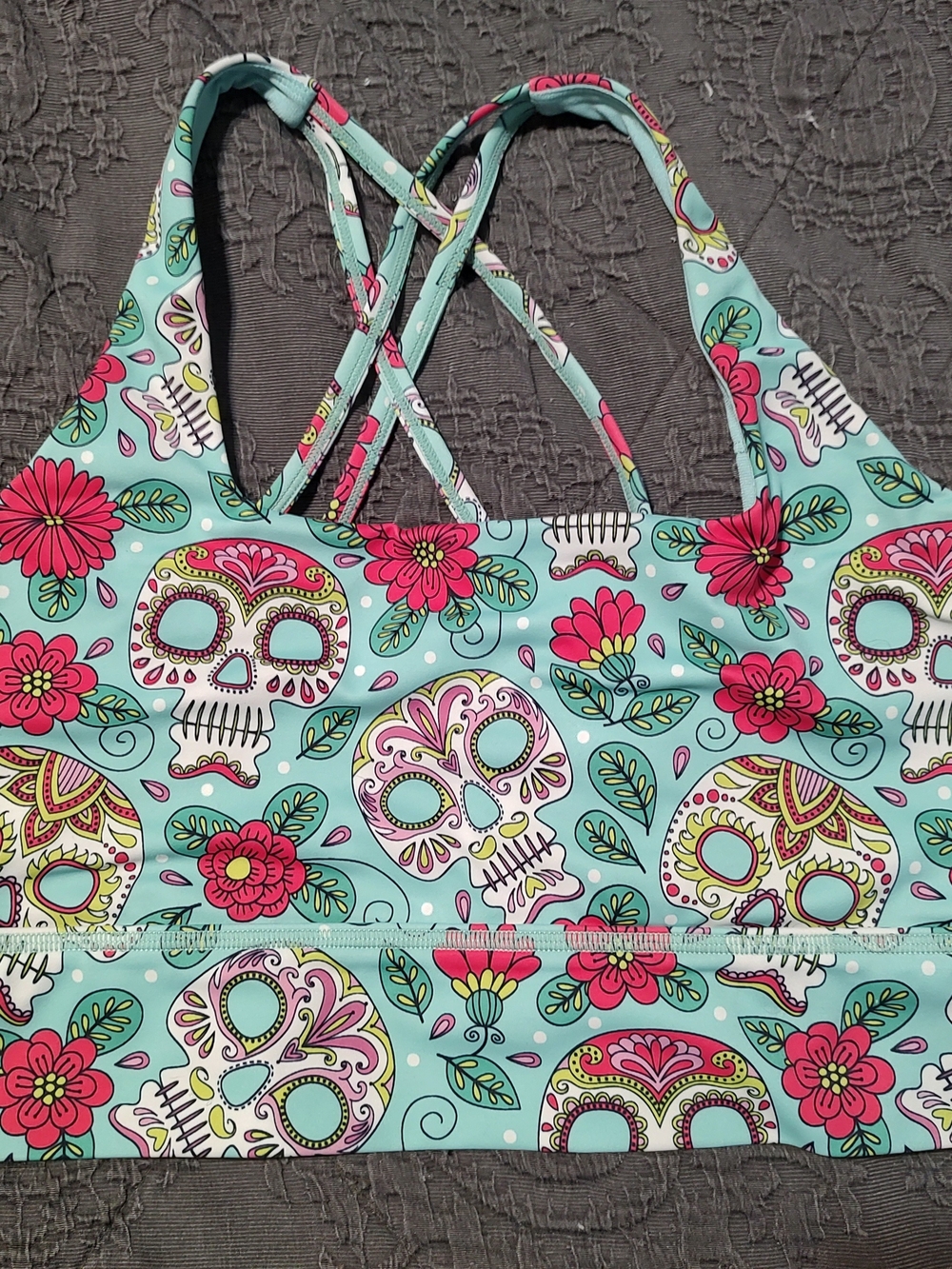 Constantly Varied Gear Turquoise Sugar Skull Longline Sports Bra, XXL